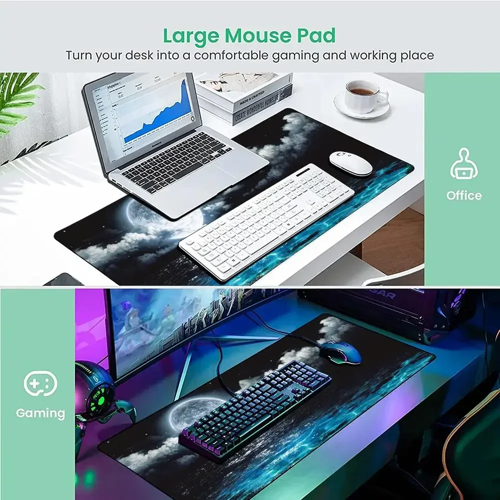 Kirschblüte Mond Landschaft Mauspad Schreibtischmatte Gaming-Matten Gummi rutschfest Langlebiges Schreibtischzubehör Tastatur Desktop-Pad Teppich