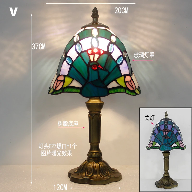 Klassieke kleurrijke tafellamp van gebrandschilderd glas E27 Vintage barokke mediterrane stijllamp voor slaapkamer, nachtkastje, bar, huisverlichting