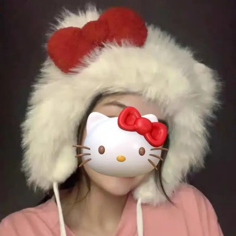 Kawaii Sanrioed Anime Hello Kittys inverno antivento a prova di freddo morbido confortevole fiocco caldo cappello di peluche regalo di compleanno di