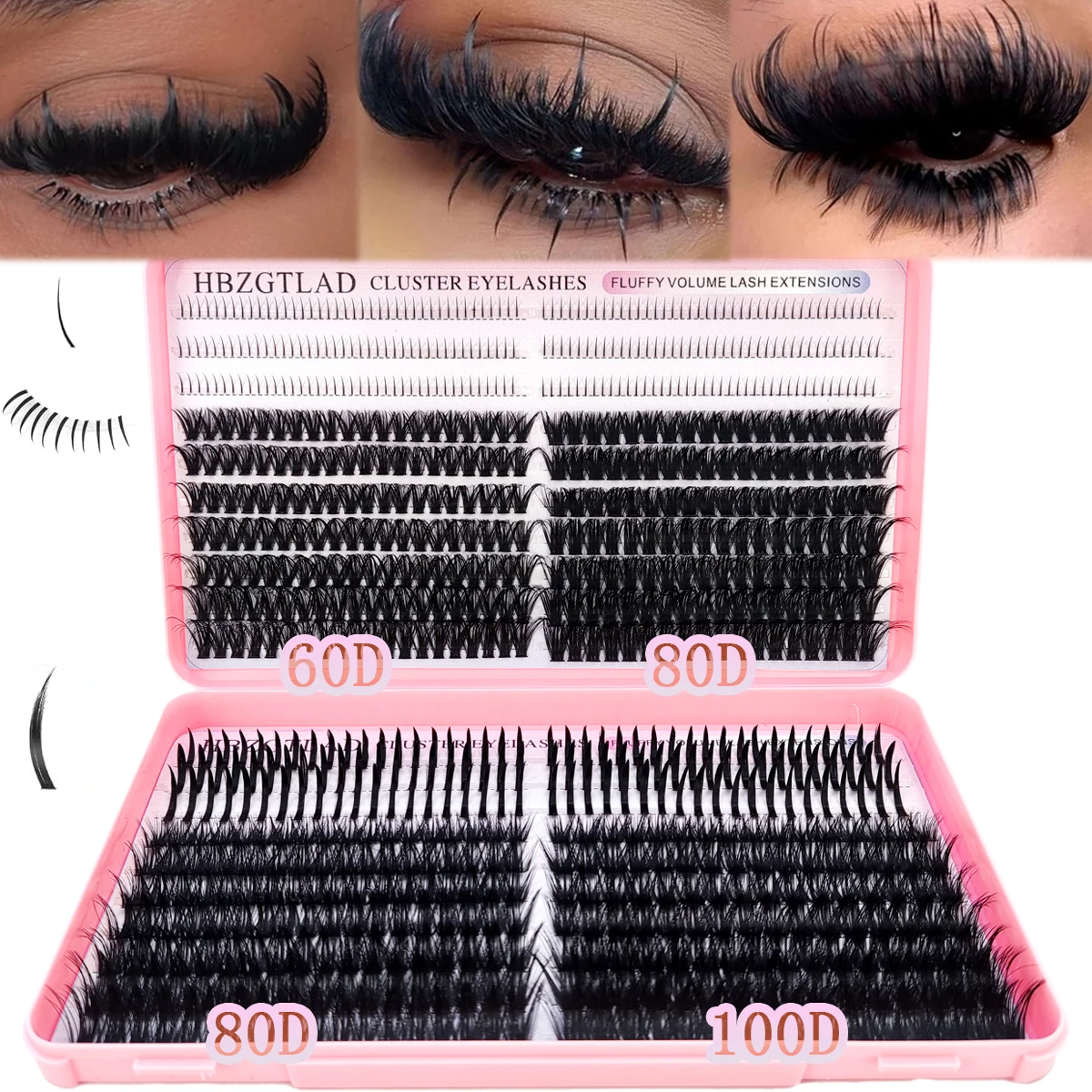 HBZGTLAD 200D-60D Wimpernbüschel mit geschwungenen, spitz zulaufenden Wimpern, flauschiges Wimpernbuch mit großer Kapazität, russische Wimpernverlängerung – Detail 1