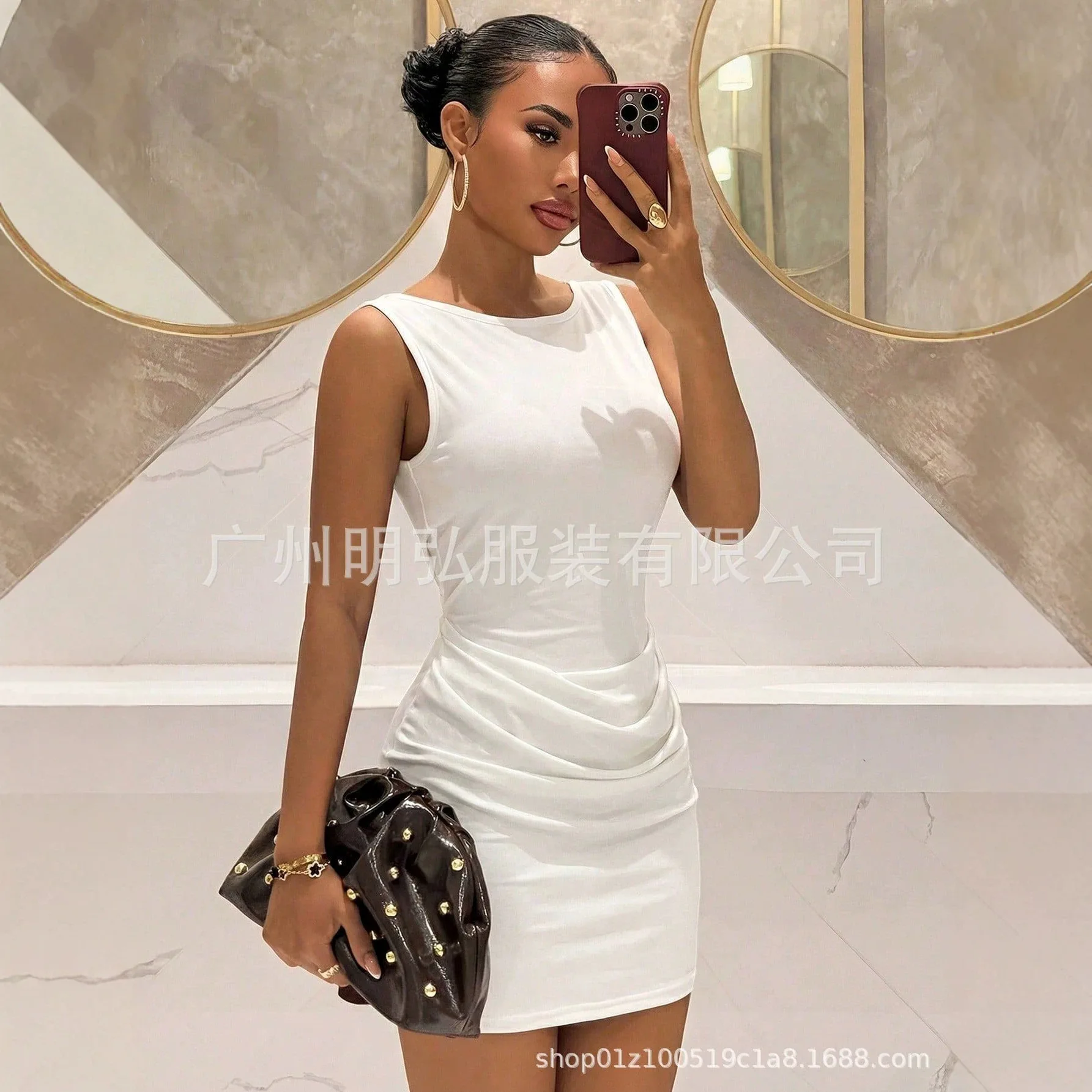Sexy Backless Pearl Chain Decor Sleeveless Dress Summer Dresses Bodycon Jumpsuit