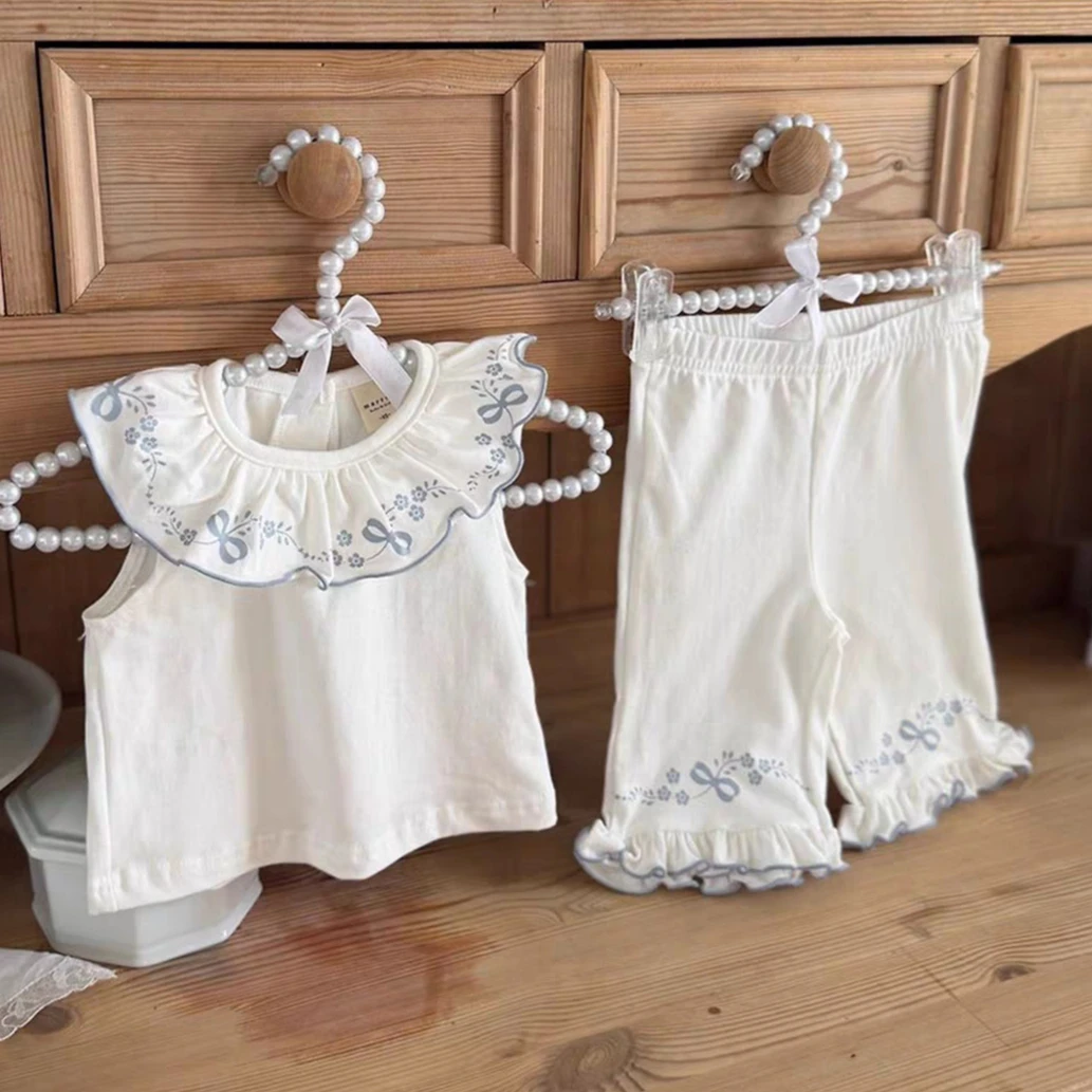 Girls' Suit 2026 Spring and Summer New Children's Clothing Korean Style Girl Baby Lotus Collar Vest Casual Pants Two Sets