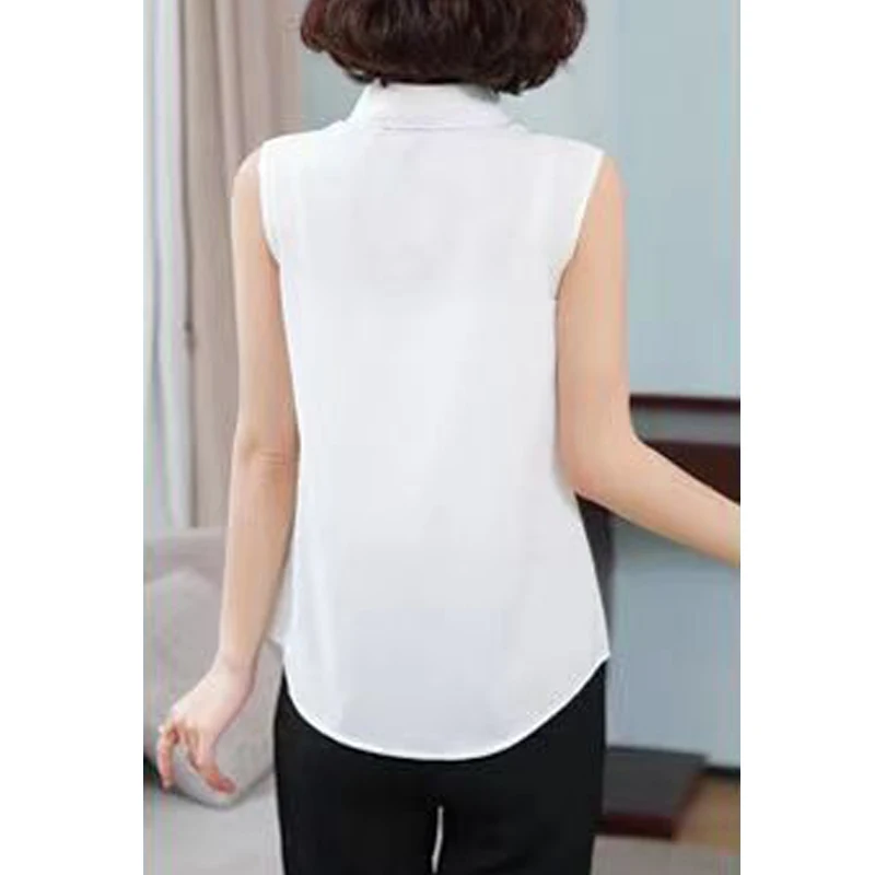 2024 Summer Women\'s Fashion Sleeveless Elegant Button Up Shirt Office Lady Black White Business Casual Turn Down Collar Blouse