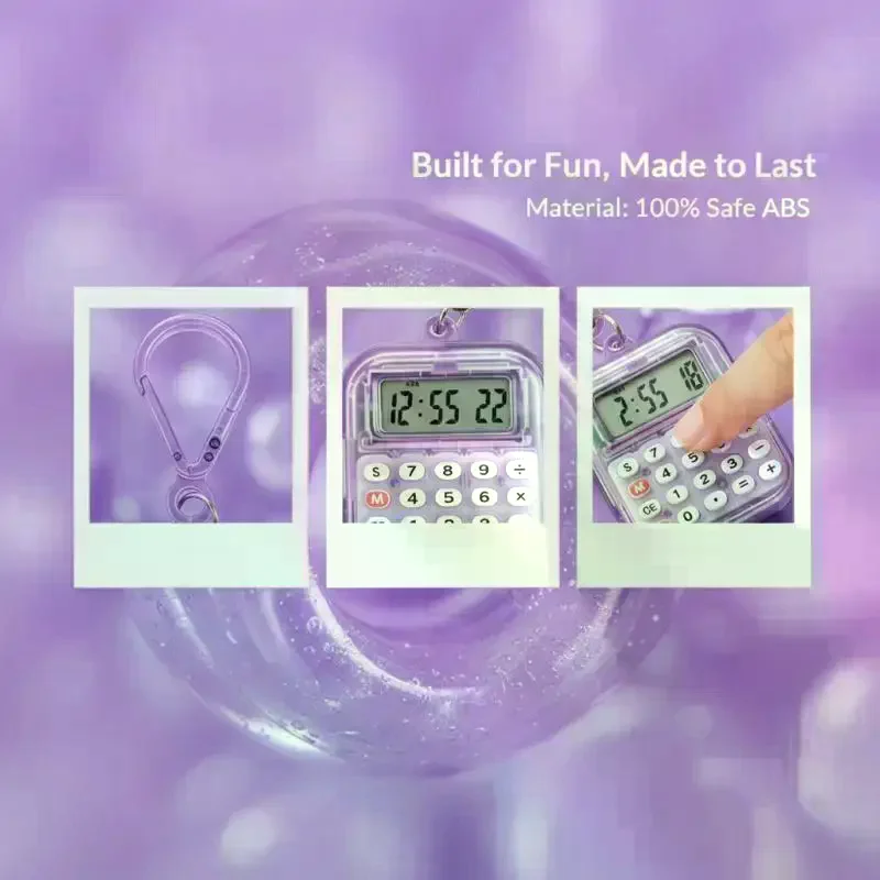 Mini Pocket Calculator with Detachable Keychain Time Display Small Digital Counter for Students School Office Gift