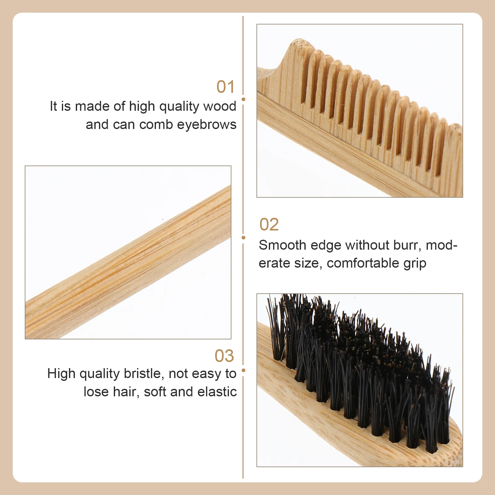 Eyebrow Comb with Wooden Handle Bamboo Brush Trimming Eyelash Grooming Tool Black Bristle