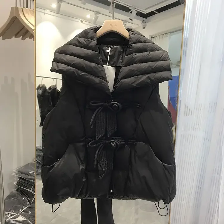 Down Coats Outwear Overcoat Large Lapel Buckle Waistcoat Warm Vest Black White Chaleco Mujer 2023  for Women Jacket Tops