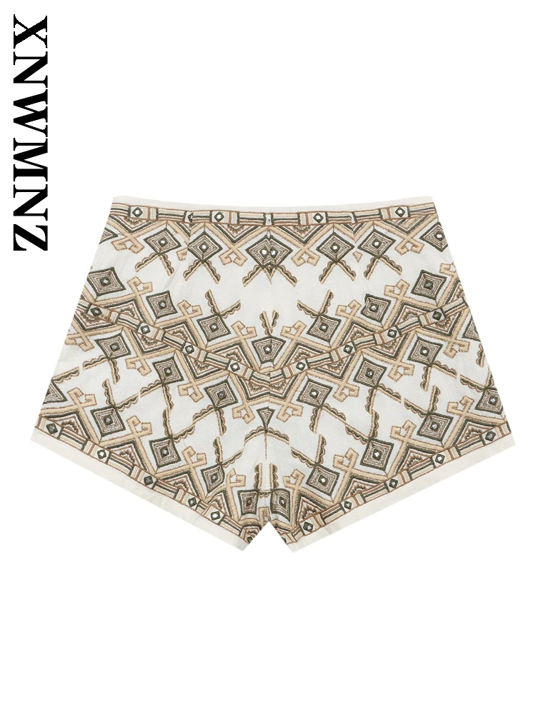 XNWMNZ 2025 Summer New Product Women Clothing Fashion boho embroidery Shorts Holiday Chic Lady Bottoms