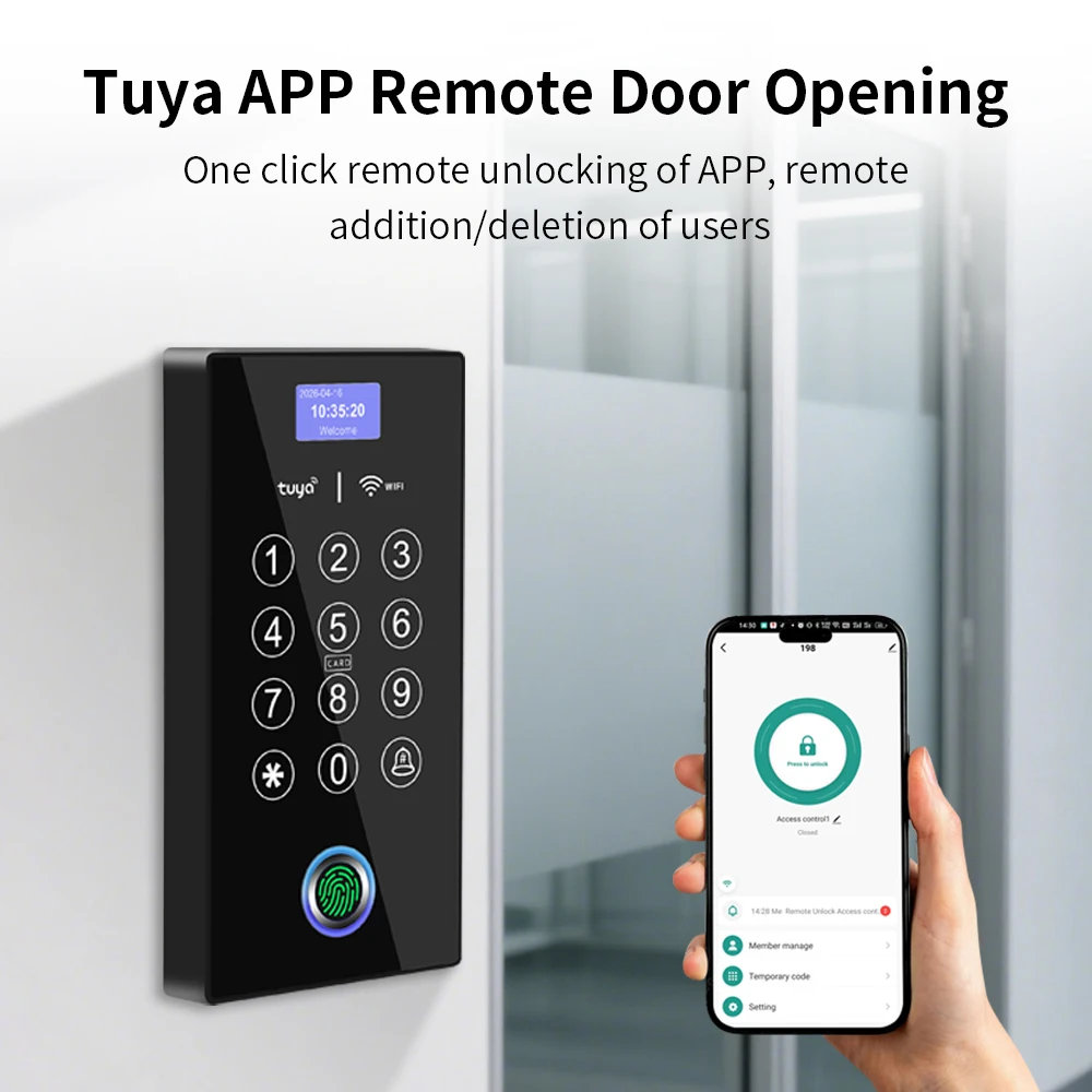 Support Tuya App 2.4G WiFi Waterproof Access Control IP67 4 in 1 Featuring Fingerprint Password IC Card Mobile NFC Remote Unlock
