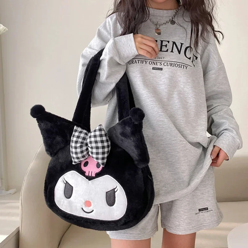 

MINISO Kawaii Sanrio плюшевые Cinnamoroll Melody Kuromi Hello Kitty мягкие сумки-тоуты Мультяшные сумки через плечо