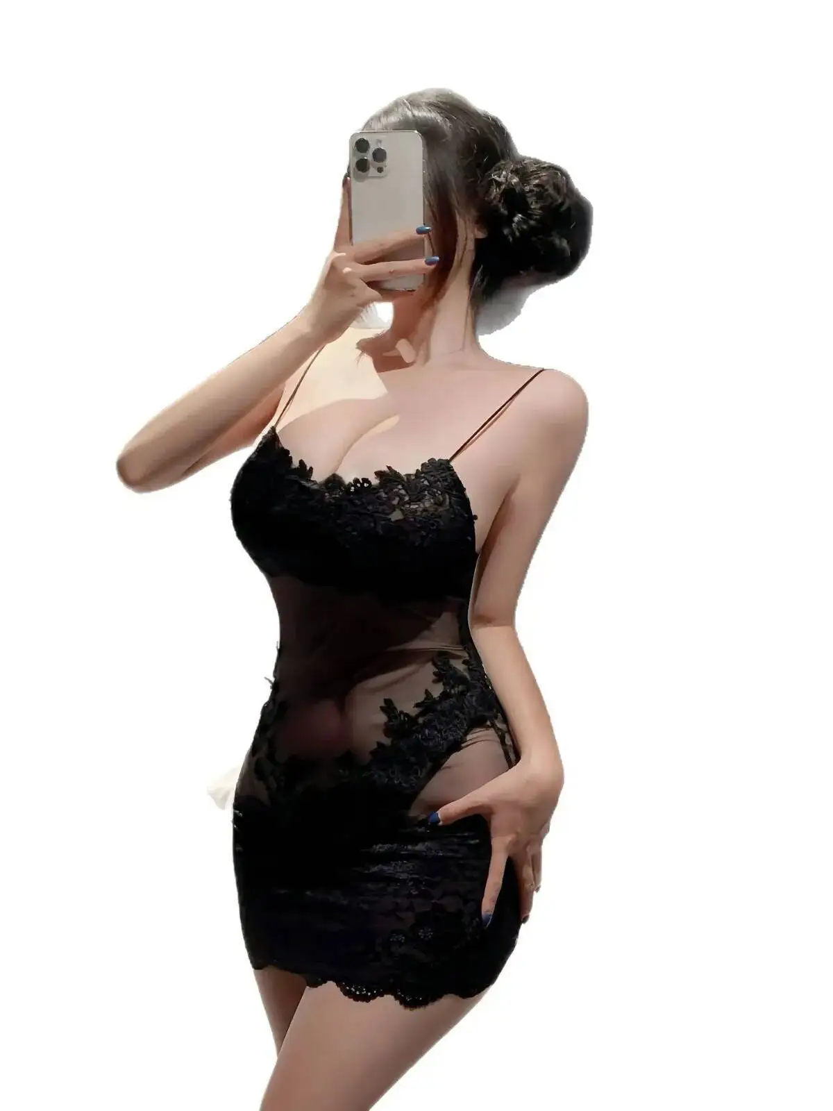 2025 Lace Mesh Patchwork Sheer Sleeveless Tube Top Bodycon Sexy Hot Girl Unique Solid Color Dress Short Skirt Women Elegant 3A6F