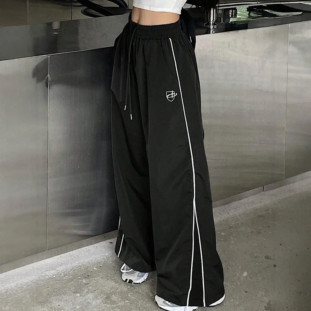 CPSYMYM Pantaloni Primavera Estate Casual Sportivi SideStripe Vita alta Coulisse Pantaloni giornalieri a figura intera per le donne