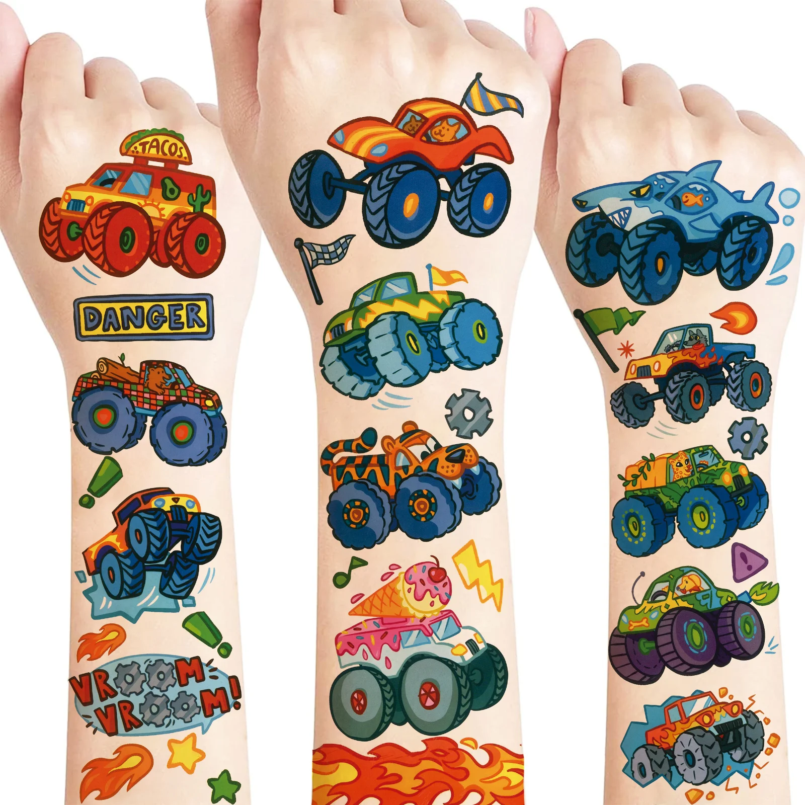 3 Sheets Racing Car Tattoo Patch Tattoo Sticker Waterproof Long Lasting Arm Party Temporary Tattoo