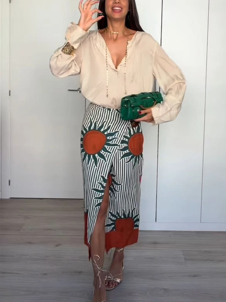 Damen Vintage Bedruckte Sarong-Röcke Elegante Trendige High-Street-Urlaubs-Midiröcke 2026 Neue Mode Lässiger Schlitzrock für Damen