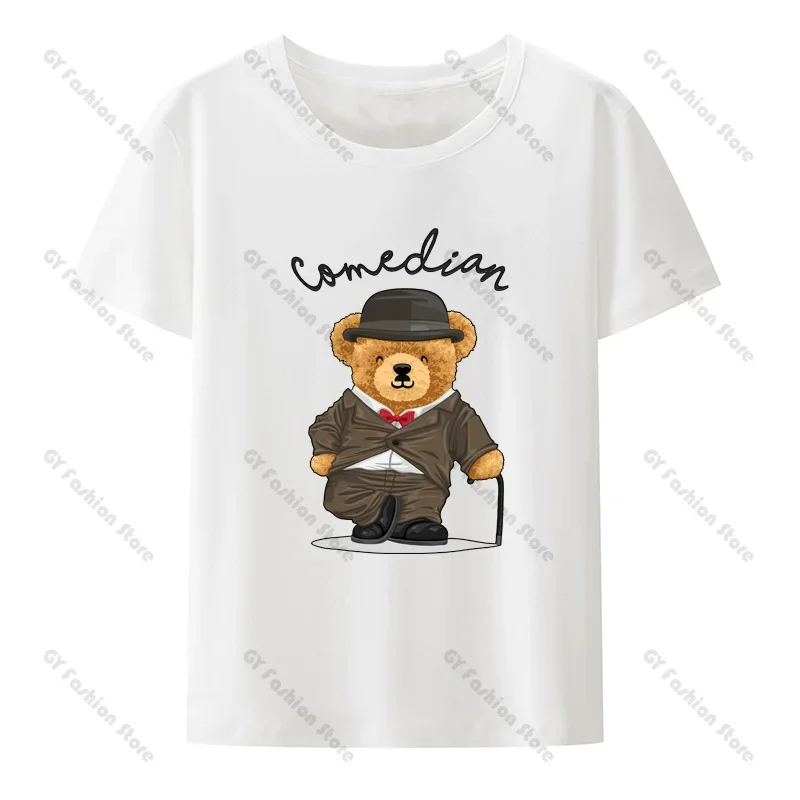 Funny Cartoon Bear In Comedian Style with Stick  Graphic T Shirts Fashion Hipster Shirt  Aesthetic Clothes  Gothic