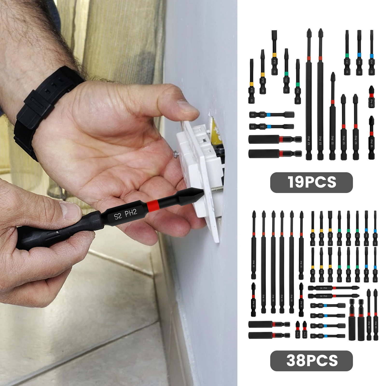 

19/38 шт. набор магнитных отверток из легированной стали, набор сверл с магнитными винтами, быстросменный комплект с шестигранной головкой, легко доступа