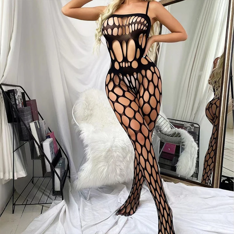 

INS sexy perspective hollow out large circle sexy lingerie for women, no need to take off one-piece opening tempting uniform set