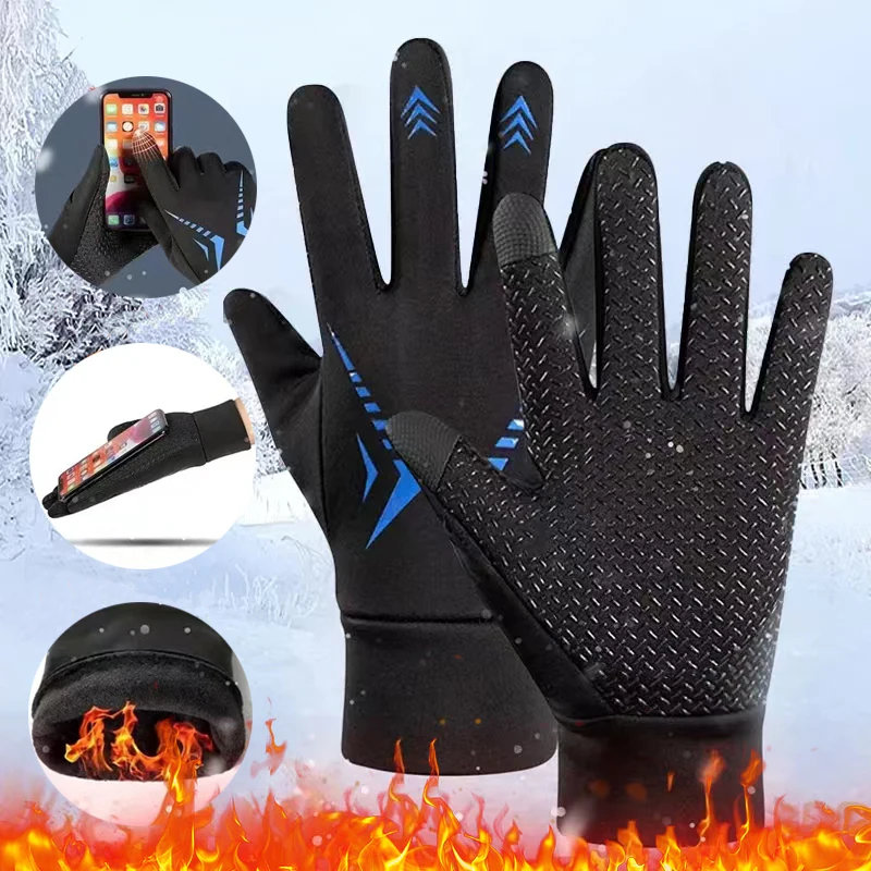 WRELS Autumn Winter Warm Cycling Gloves Waterproof Thermal Touch Screen Riding Cycling Skiing Non-slip Winter Bike Gloves Men