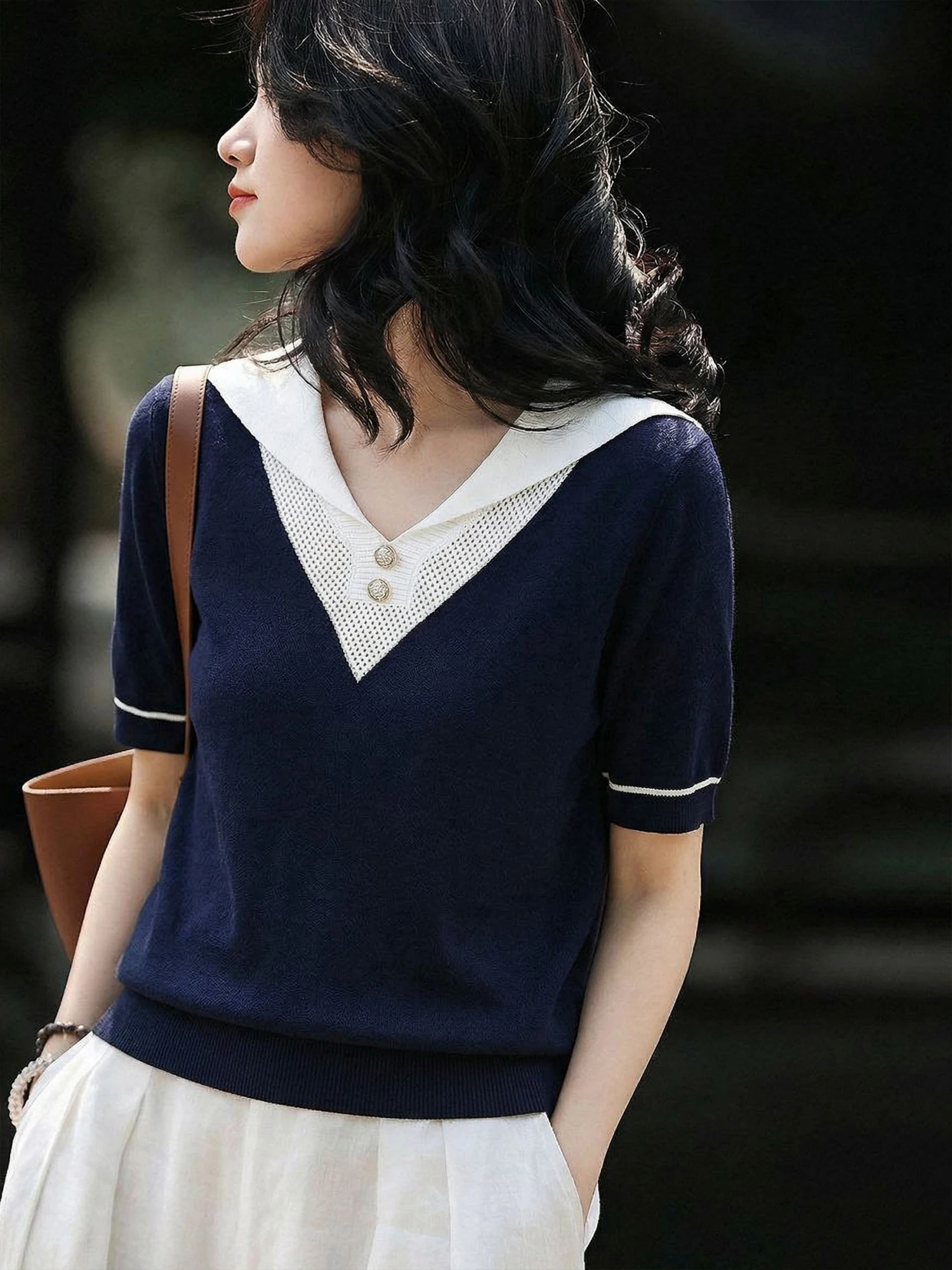 

Slimming Knitwear ort Sve Overhead Women's Versatile T-irt French Sle Loose Fit Medium Softn Casual Simple Design