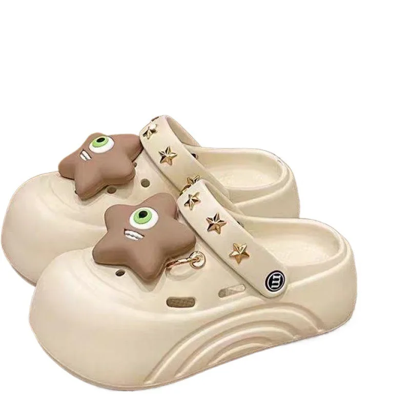 New Fashionable Cute Female Thick Bottom Slippers Summer Beach Non-slip Baotou Breathable Slippers