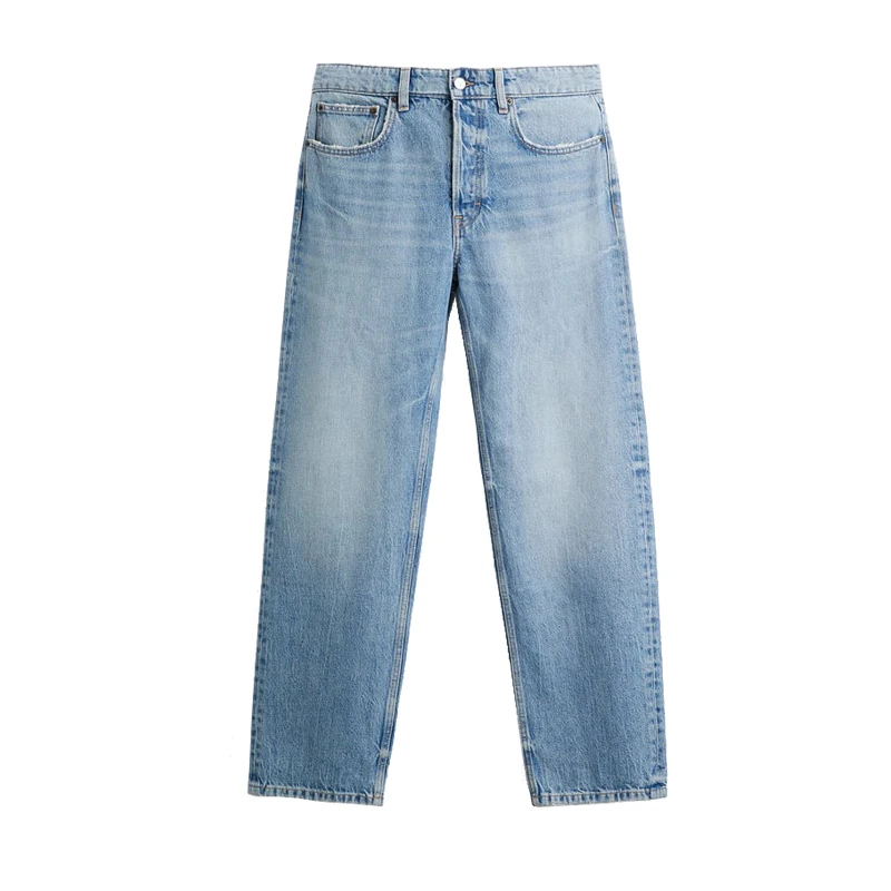 

Spring New Men's Casual Pants Vintage Waed Effect Straight Leg Denim with ket Versatile High Waist Regular Thin Lon...
