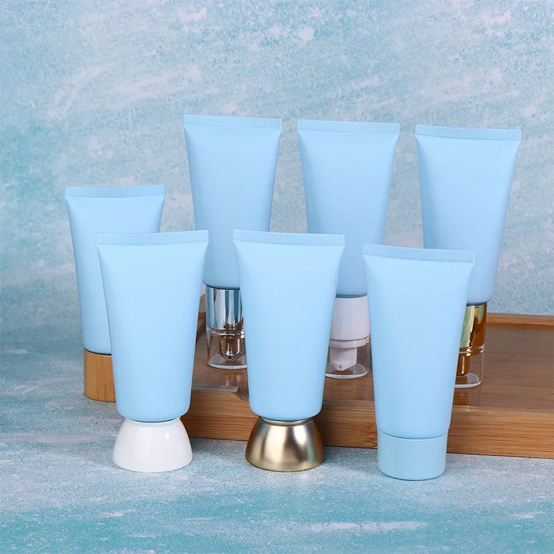 Niebieskie Matowe Puste Przenośne Miękkie Tubki do Wyciskania Kremów Kosmetycznych Balsamów Butelki Podróżne Wielokrotnego Użytku Pojemniki na Podkład BB Cream