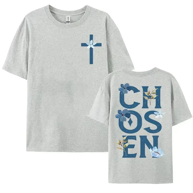 Chosen Floral Aesthetic Bible Verse T-shirts Women\'s Trendy Christian Clothing T Shirt Men\'s Fashion Retro Style Classic T-shirt