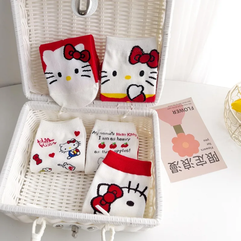 1Pairs Kawaii Anime Sanrio Hello Kitty Printed Socks Cute Socks Cartoon Women Cotton Casual Sock for Girls Gift