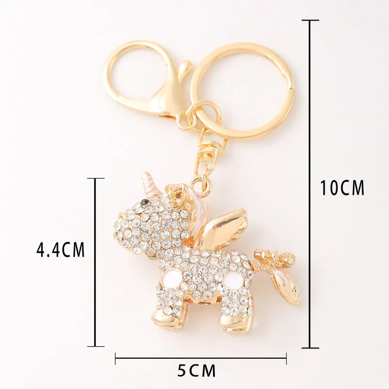 Luxury Kid Gift Unicorn Key Chain Full Rhinestone Women Handbag Pendant Golden Metal Keyring Crystal Jewelry Key Accessories