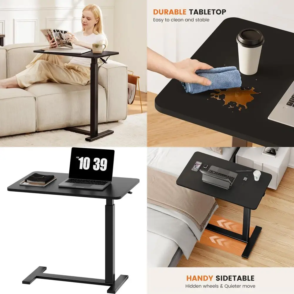 

Adjustable Rolling Laptop Desk with Wheels for Hospital and Home, Black