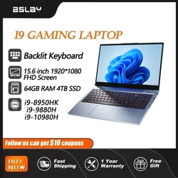 Laptop 15.6 Inch Intel Core i9-8950HK/9880H/10980H HD Camera 64GB RAM 4TB SSD Windows 11 Fingerprint Unlock Gaming Notebook