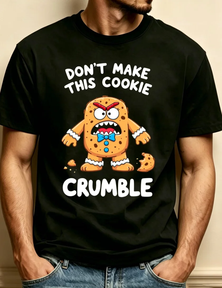 Cartoon Cookie Character T Shirt Angry Text Make This Cookie Mens Crewneck T Shirt Loose Fit Soft Comfortable Fabric Daily We