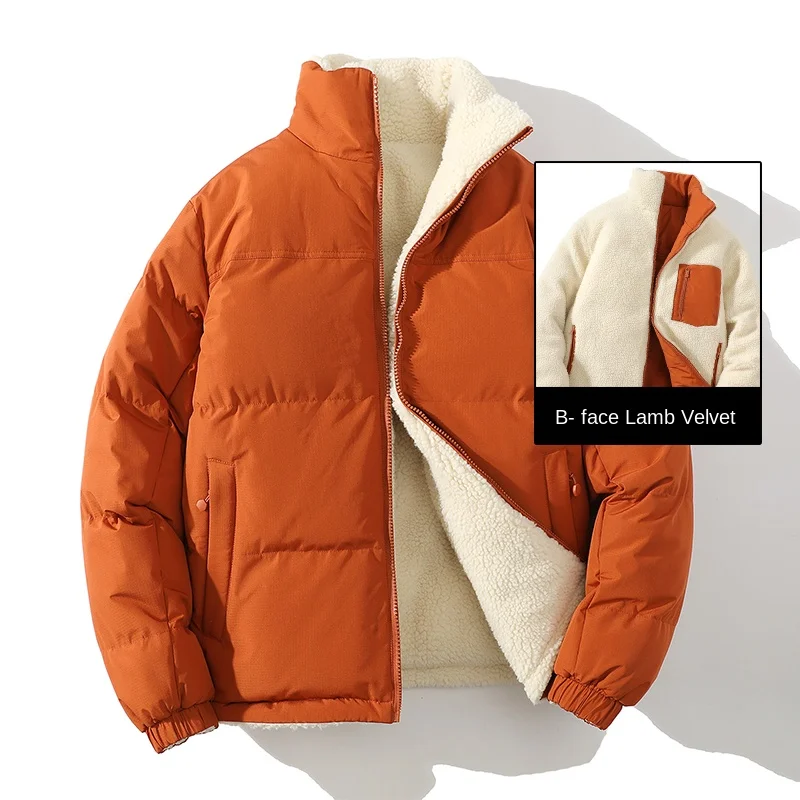 صوف الضأن على الوجهين ارتداء سترات الرجال الخريف الشتاء جديد الوقوف طوق القطن جاكيت من الصوف الرجال الصوف سميكة الدافئة معطف القطن