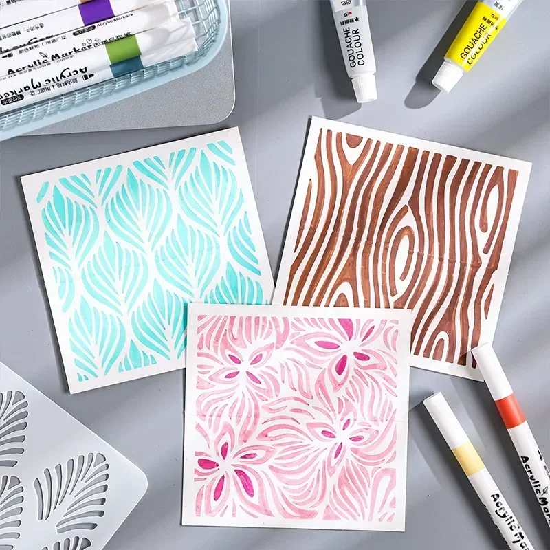 6Pcs PET Retro Geometric Pattern Hollow Stencils Scrapbook Journal Card Decor DIY Coloring Mold Stencil Templates for Painting