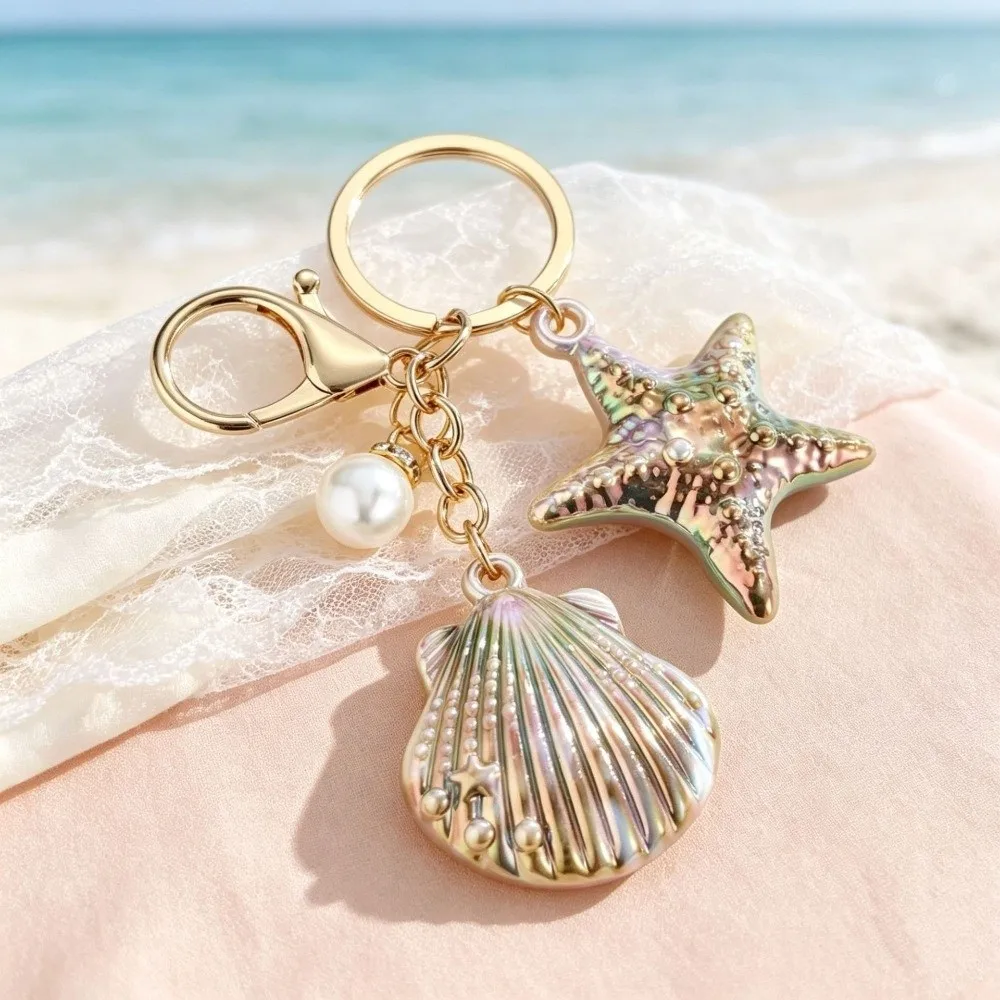 Women Colorful Shell Keychain Marine Creature Resin Shell Key Ring Mermaid Shell Shell Pendant Beach