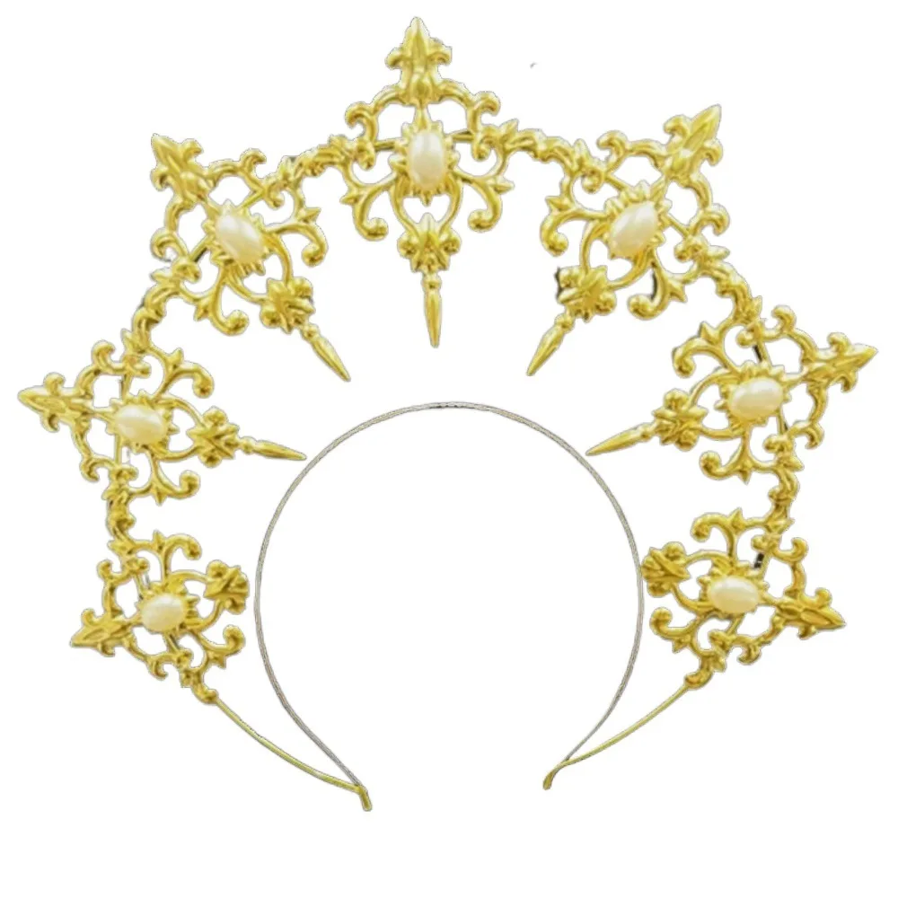 Luxury Baroque Hair Hoop Shiny Stage Performance Goddess Glory Headwear Elegant Hair Ornaments Rhinestone Crown Lolita