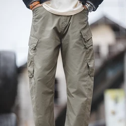 Maden Mens Cargo Pants Multi-pocket Multifunctional Straight Trousers Drawstring Pants Green Male Casual Trousers