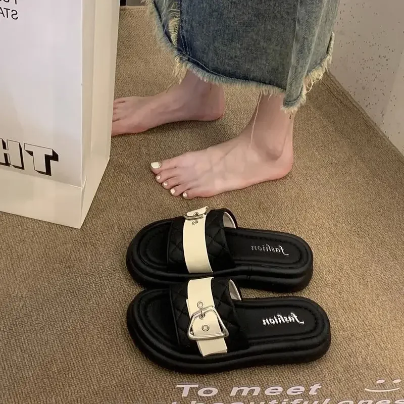 

Black Shoes for Women Platform Woman Slippers Summer Footwear Designer Luxury Slides 2025 Trend Original Korea Style Vip Sandals