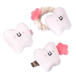 Teeth Shape Hair Clips Cute Cartoon Plush Hairpin Children Girl Headwear Bangs Hair pin Hair Ornaments Dentistry Decorate Gifts