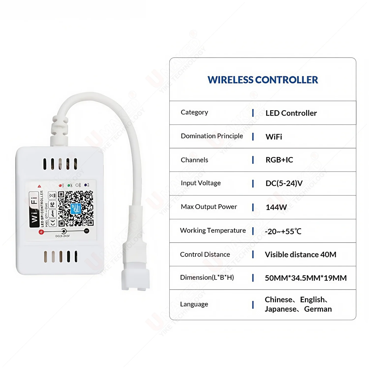 DC5V-24V Wifi LED SPI Controller Single/Dual Output 144W 2048 Pixels with 28Key Voice Music Remote Control for WS2812B LED Strip