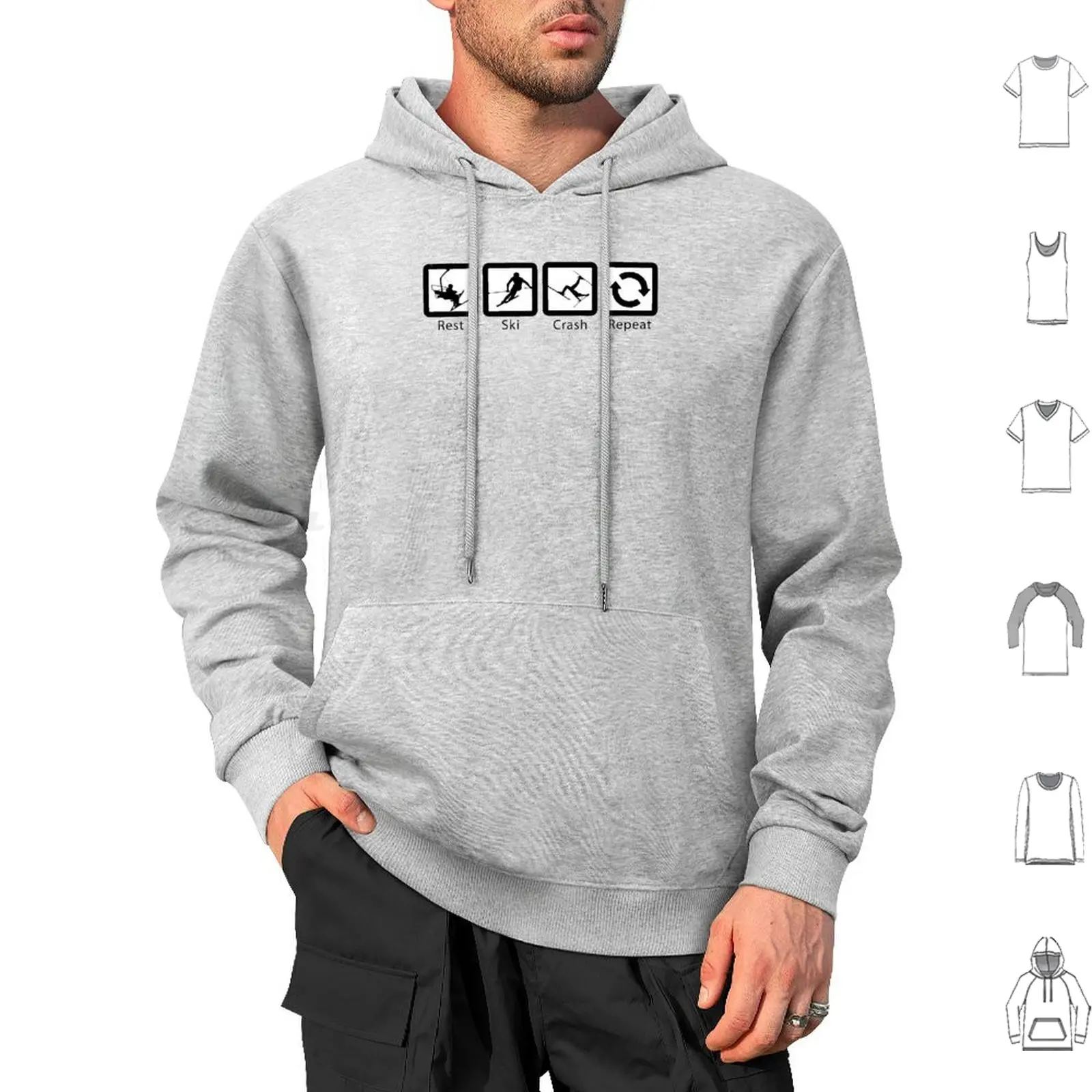 سترة بقلنسوة من Rest Ski Crash Repeat-Black Ski Design Dopeyart من القطن بأكمام طويلة للشتاء والتزلج على الجليد والتزلج على الجليد