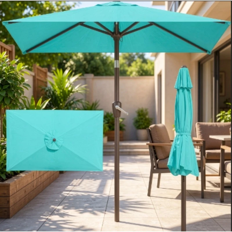 Tobeos  Outdoor Market Umbrella with Crank Lift Push Button Tilt Anti Rust Aluminum Pole 8 Sturdy Ribs UV Protect Fade Proof