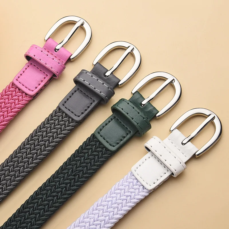 5PCS  Children Unisex Wide 2cm Belt Military Training Trousers Women Fashion Elastic Lazy Braided Stretch Boys And Girls Canvas