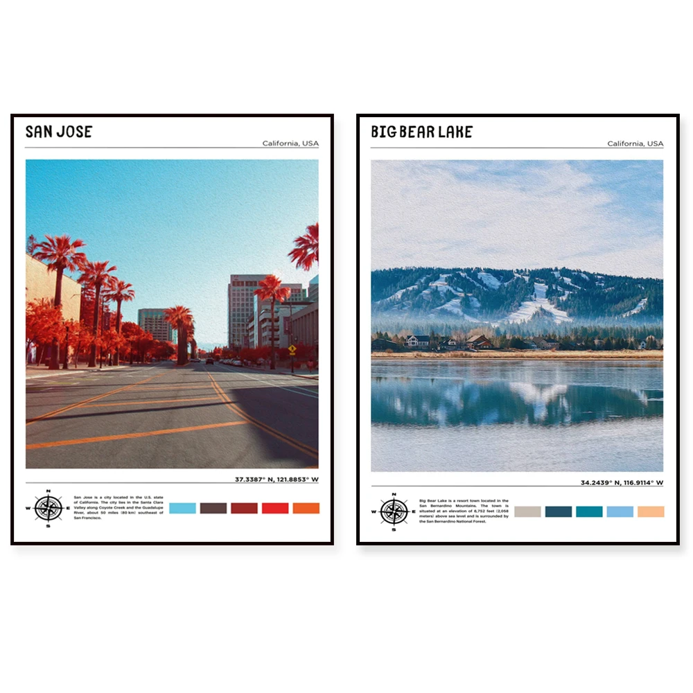 Peru, San Clemente, Cairo, Bosnia, Big Bear Lake, Ventura, Laguna Beach, Newport Beach, Cuba, Hawaii, San Jose travel posters