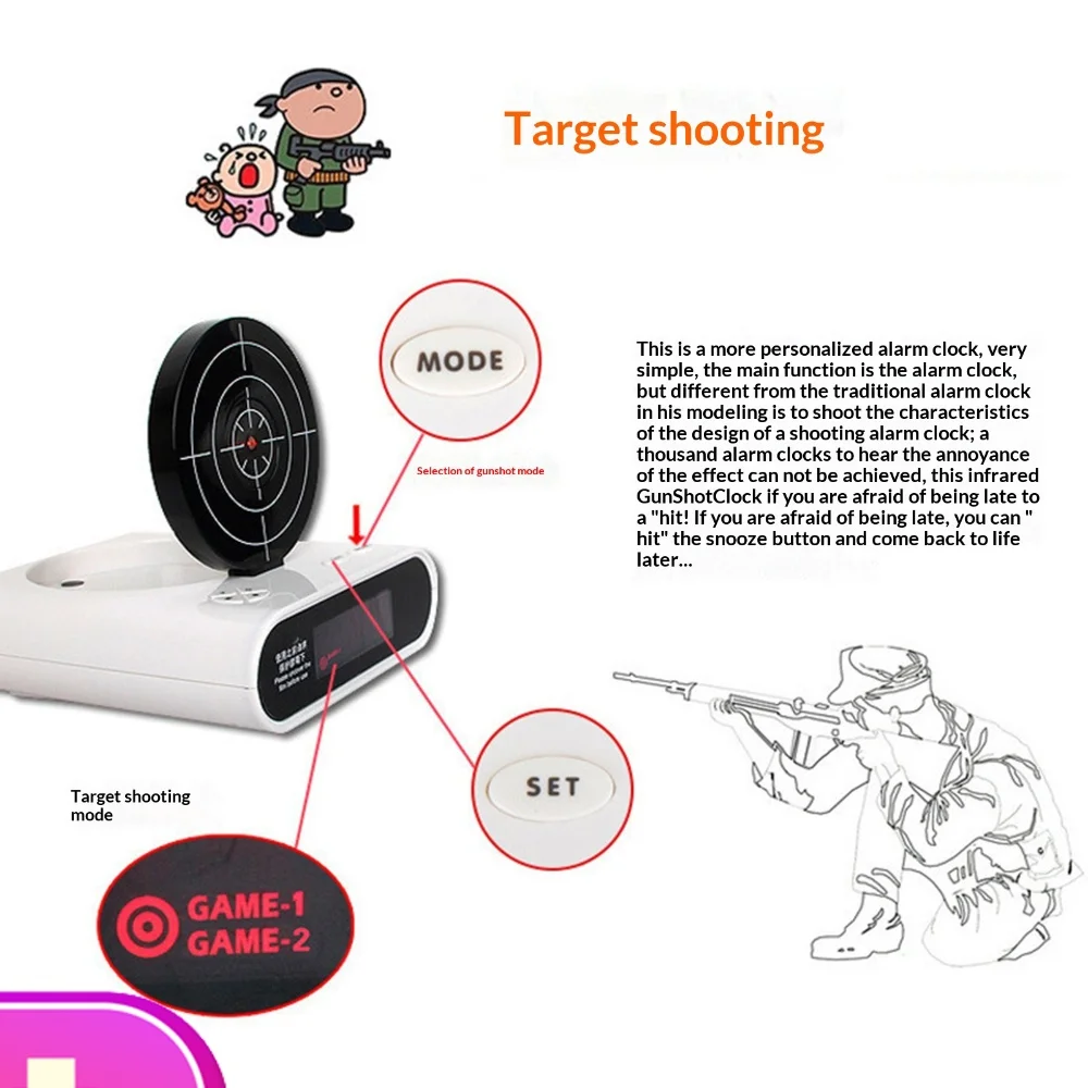 Electronics Desk Clock Creative LED Digital Alarm Clock Gadget Target-Laser Shooting For Kids Alarm Clock Table Awakening Gifts