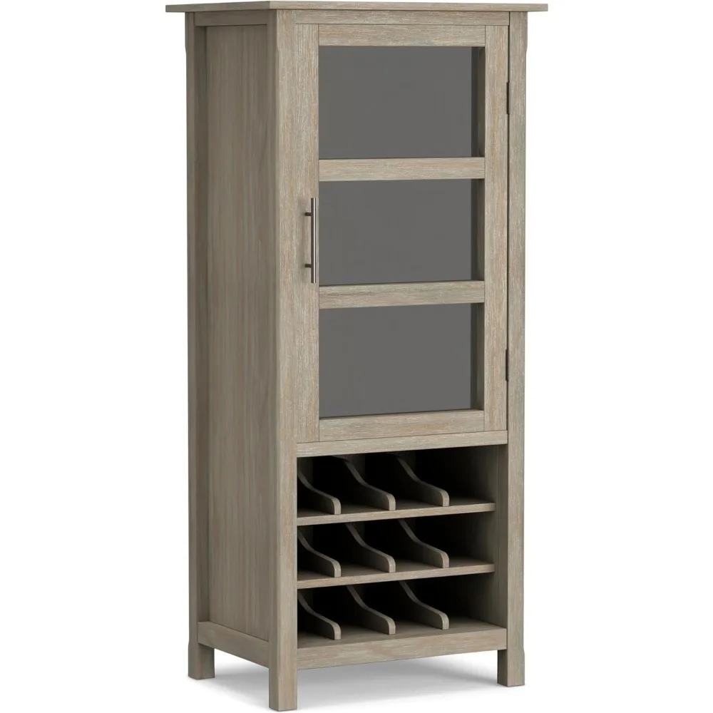 

Avalon 12-Bottle SOLID WOOD 23 Inch Wide Contemporary High Storage Wine Rack Cabinet in Distressed Grey, For the Living Room