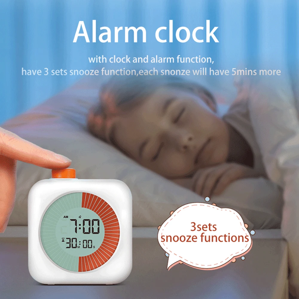 Digital Productivity Timer Visual Count Up/Down Function Alarm Clock Snooze Setting Sound Reminder Kids Time for Learning