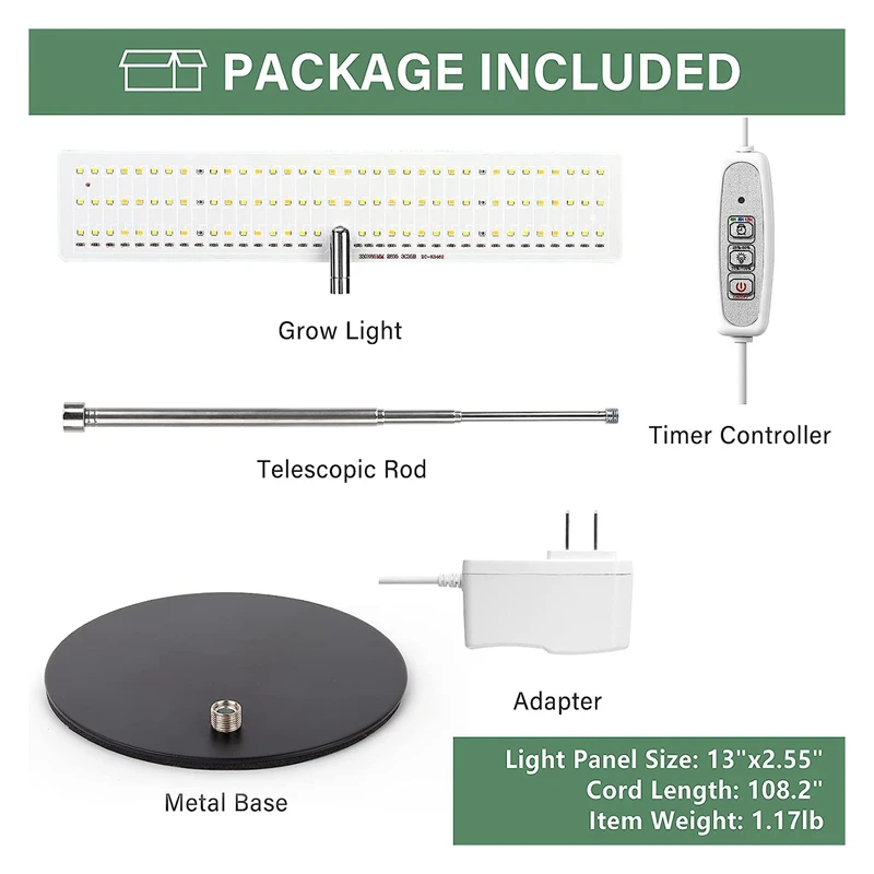 Full Spectrum LED Plant Light Height Adjustable Growing Lamp For Plants, With Auto On/Off Timer 4H/8H/12H