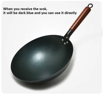 2023New Chinese Traditional Iron Wok Handmade Large Wok&Wooden Handle Non-stick Wok Gas…
