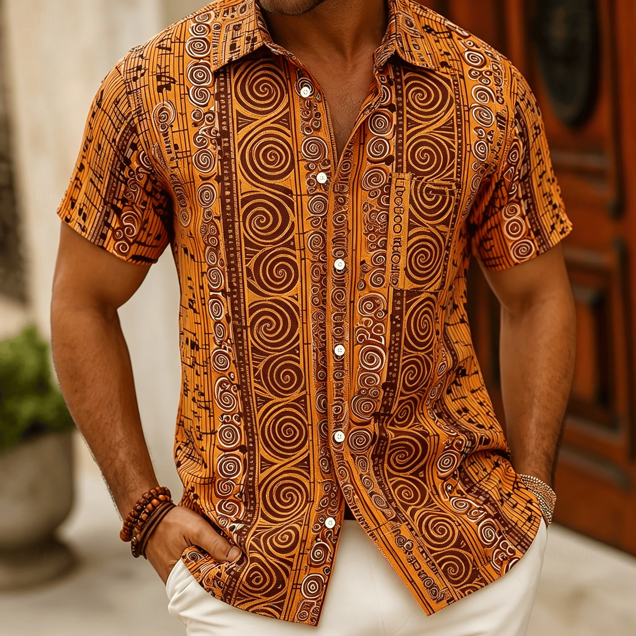 

Men's Clothing Polynesian Tribal Print Short Sleeve Shirt, Bright Green Ethnic Style For Summer T-Shirts Tops