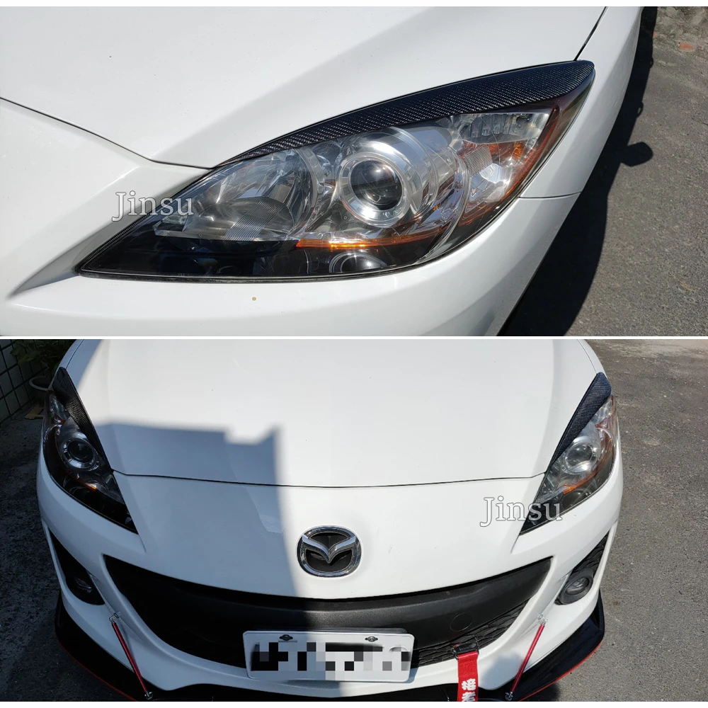 Fit For Mazda 3 2010 2011 2012 2013 Carbon Fiber Car Headlight Cover Eyebrows M3 Front Lamp Decorative Sticker Eyelids 2Pcs